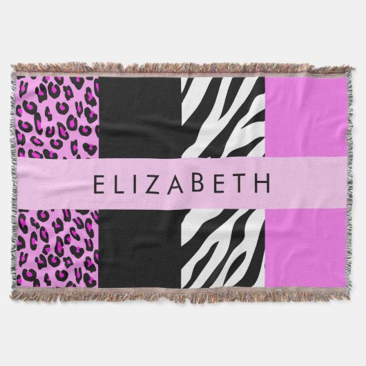 Leopard Print, Zebra Print, Rosa, Ihr Name Decke (Vorderseite)