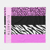 Leopard Print, Zebra Print, Rosa, Ihr Name Fleecedecke (Vorderseite (Horizontal))