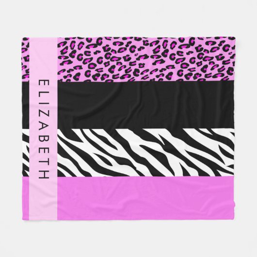 Leopard Print, Zebra Print, Rosa, Ihr Name Fleecedecke (Vorderseite (Horizontal))