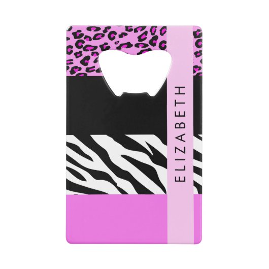Leopard Print, Zebra Print, Rosa, Ihr Name Geldbeutel Flaschenöffner (Vorderseite)