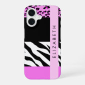 Leopard Print, Zebra Print, Rosa, Ihr Name iPhone 16 Hülle (Rückseite)
