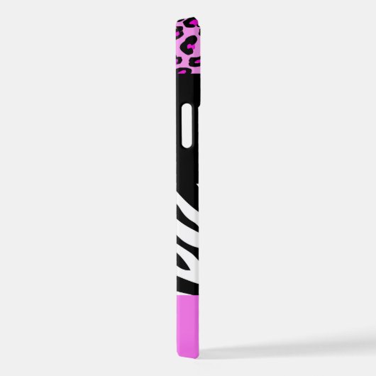 Leopard Print, Zebra Print, Rosa, Ihr Name iPhone Hülle (Rechte Seite)