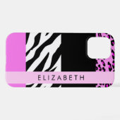 Leopard Print, Zebra Print, Rosa, Ihr Name iPhone Hülle (Rückseite (Horizontal))