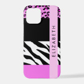 Leopard Print, Zebra Print, Rosa, Ihr Name iPhone Hülle (Rückseite)
