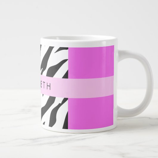 Leopard Print, Zebra Print, Rosa, Ihr Name Jumbo-Tasse (Rechts)