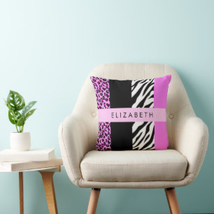 Leopard Print, Zebra Print, Rosa, Ihr Name Kissen