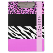 Leopard Print, Zebra Print, Rosa, Ihr Name Klemmbrett (Vorderseite)