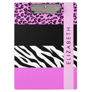 Leopard Print, Zebra Print, Rosa, Ihr Name Klemmbrett