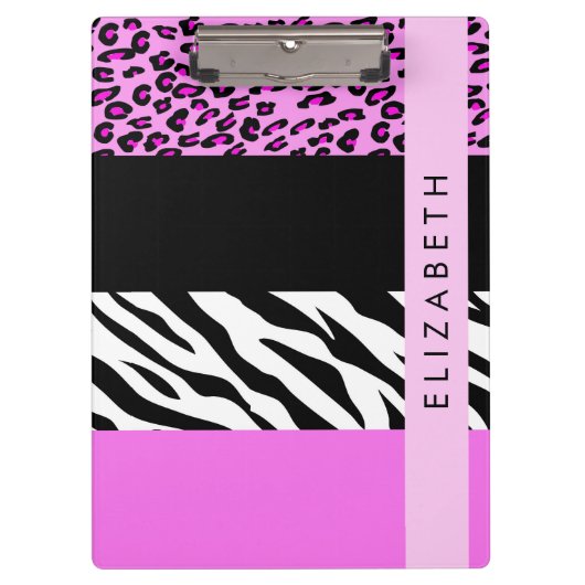 Leopard Print, Zebra Print, Rosa, Ihr Name Klemmbrett (Vorderseite)