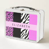 Leopard Print, Zebra Print, Rosa, Ihr Name Metall Brotdose (Vorderseite)