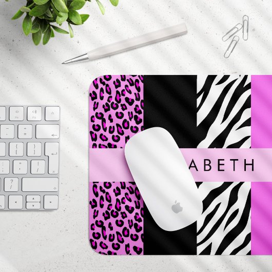 Leopard Print, Zebra Print, Rosa, Ihr Name Mousepad