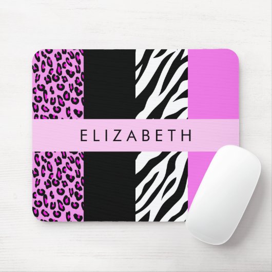 Leopard Print, Zebra Print, Rosa, Ihr Name Mousepad (Mit Mouse)