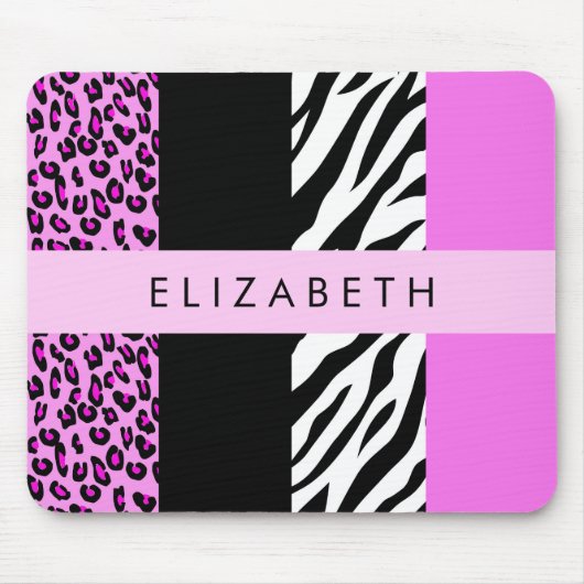 Leopard Print, Zebra Print, Rosa, Ihr Name Mousepad (Vorne)