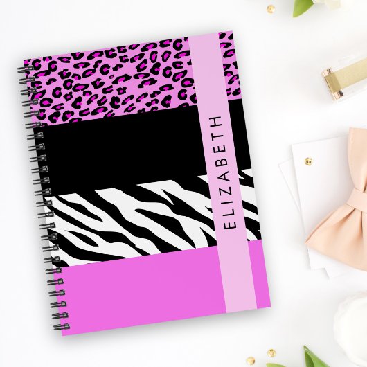 Leopard Print, Zebra Print, Rosa, Ihr Name Notizblock