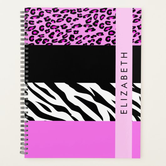 Leopard Print, Zebra Print, Rosa, Ihr Name Planer (Vorderseite)