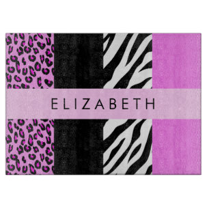 Leopard Print, Zebra Print, Rosa, Ihr Name Schneidebrett