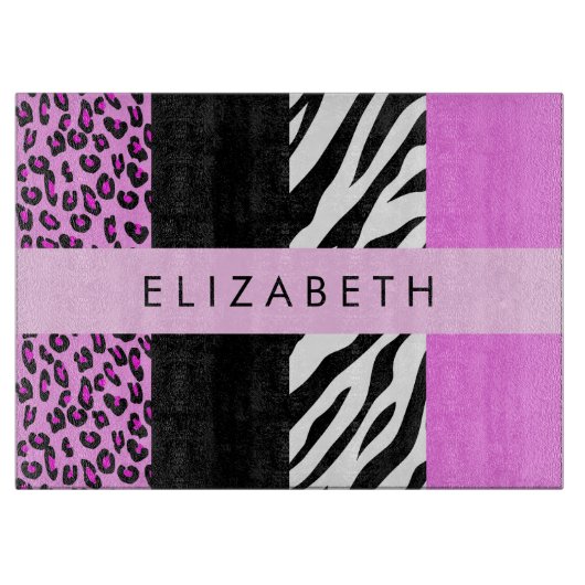 Leopard Print, Zebra Print, Rosa, Ihr Name Schneidebrett (Vorderseite)