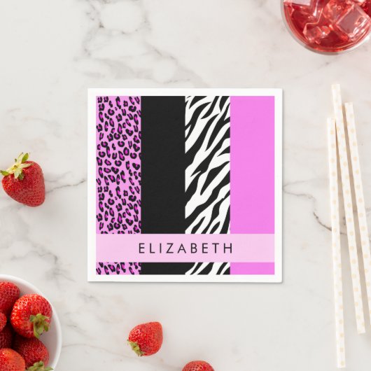 Leopard Print, Zebra Print, Rosa, Ihr Name Serviette (Beispiel)