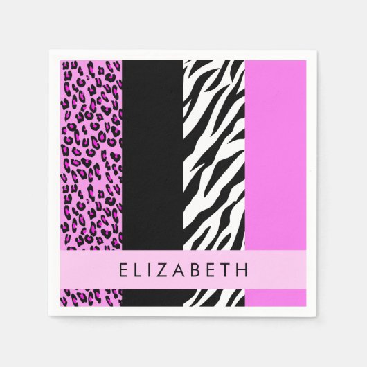 Leopard Print, Zebra Print, Rosa, Ihr Name Serviette (Vorderseite)