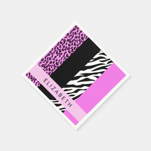 Leopard Print, Zebra Print, Rosa, Ihr Name Serviette (Ecke)