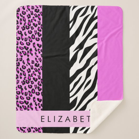 Leopard Print, Zebra Print, Rosa, Ihr Name Sherpadecke (Vorderseite)