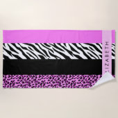 Leopard Print, Zebra Print, Rosa, Ihr Name Strandtuch (Vorderseite)