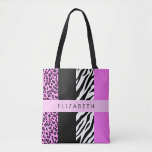 Leopard Print, Zebra Print, Rosa, Ihr Name Tasche