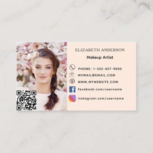 Leopard Printbogen Peach qr Code Social Media Foto Visitenkarte (Rückseite)