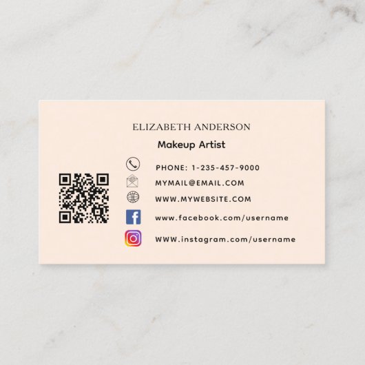 Leopard Printbogen Pfirsichbraun qr Code für sozia Visitenkarte (Rückseite)