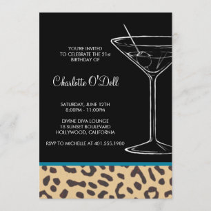 Leopard-Printmartini Geburtstag Einladung