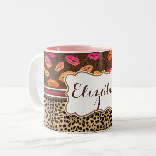 Leopard Printmedien Küsse Personalisiert Zweifarbige Tasse (Vorderseite Links)