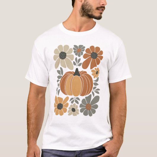 Leopard Pumpkin Floral Retro Fall Retro Herb Vib T-Shirt (Vorderseite)