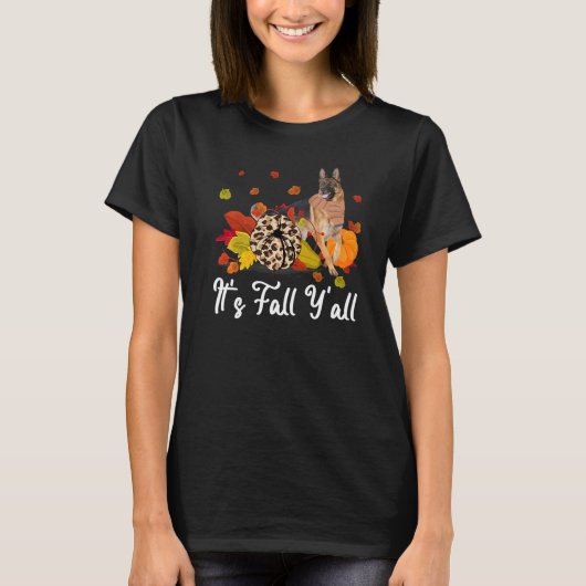 Leopard Pumpkin It's Fall Y'all Yellow German Shep T-Shirt (Vorderseite)