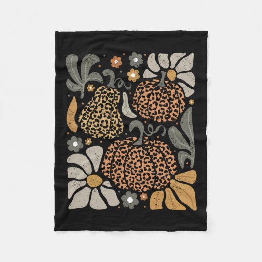 Leopard Pumpkin mit Blume Boho Floral Thanksgiv Fleecedecke (Vorderseite)