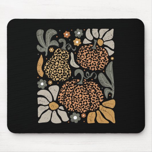Leopard Pumpkin mit Blume Boho Floral Thanksgiv Mousepad (Vorne)