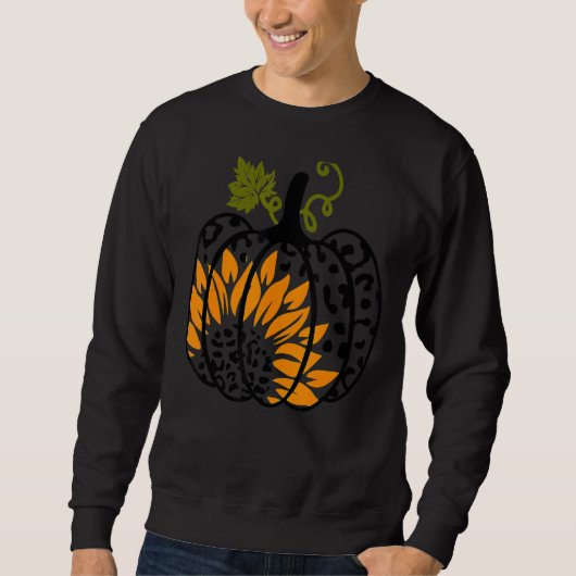 Leopard Pumpkin Sonnenblumen Herbst Halloween Sweatshirt (Vorderseite)