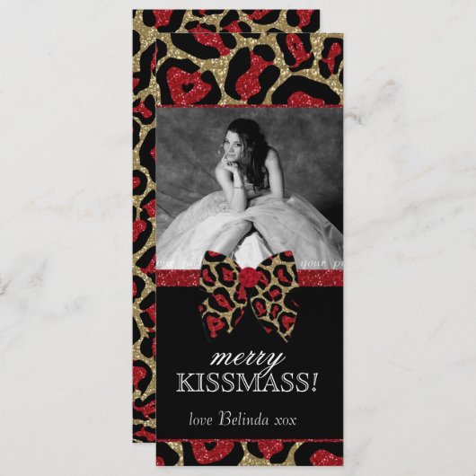 Leopard Quinceanera Weihnachtsbär Glitzer Bow Einladung (Vorne/Hinten)