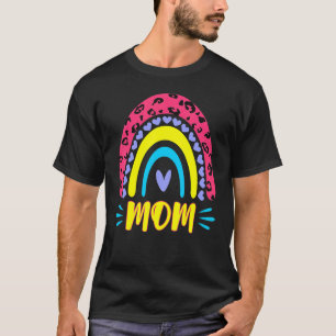 Leopard Rainbow Cheetah Print Mommy Graphic Mama L T-Shirt