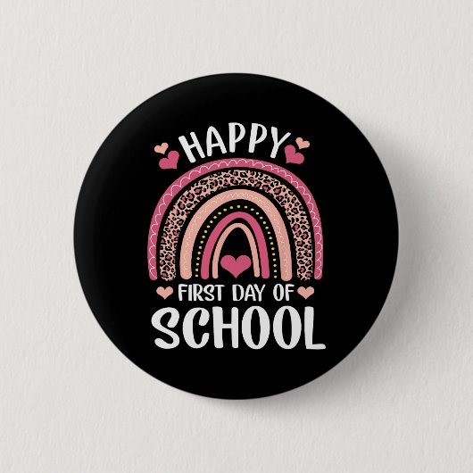Leopard Rainbow - glücklicher erster Schullehrer Button (Vorderseite)