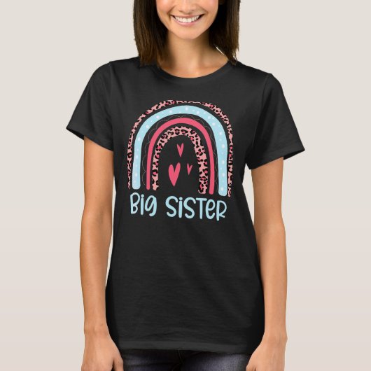 Leopard Rainbow Große Schwester Ankündigung Kinder T-Shirt (Vorderseite)