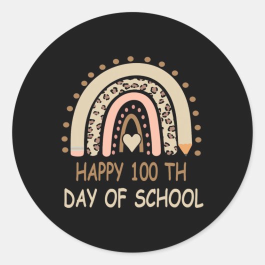 Leopard Rainbow Happy 100th Day School Niedlich 10 Runder Aufkleber (Vorderseite)