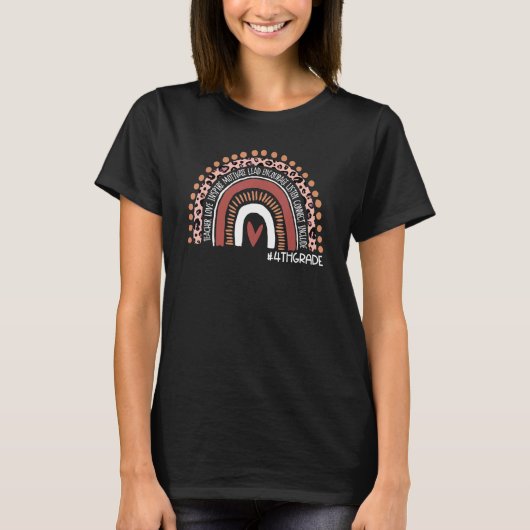 Leopard Rainbow Hello 4th Grade Teacher First Day T-Shirt (Vorderseite)