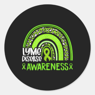 Leopard Rainbow Lime Green Ribbon Lyme Disease Awa Runder Aufkleber