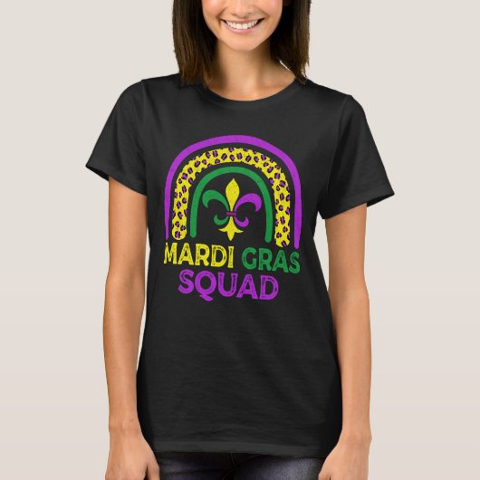 Leopard Rainbow Mardi Gras Squad Party Kostüme T-Shirt (Vorderseite)