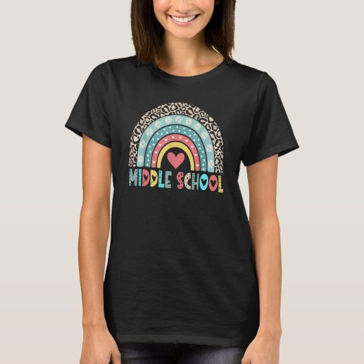 Leopard Rainbow Middle School Teacher First Day Of T-Shirt (Vorderseite)
