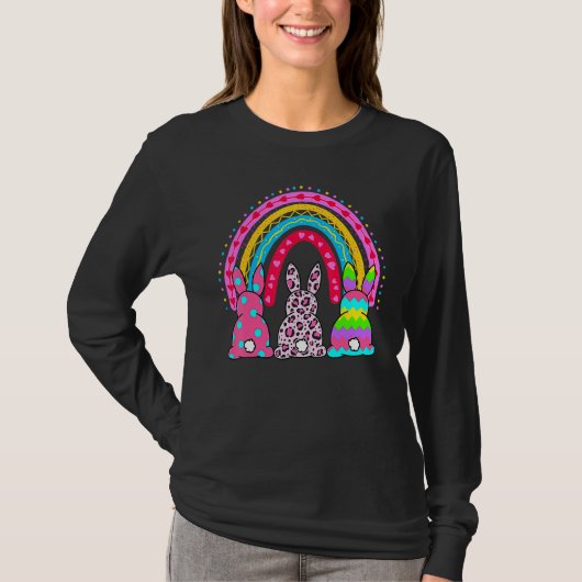 Leopard Rainbow Oaster Bunny Rabbit Trio Niedlich T-Shirt (Vorderseite)