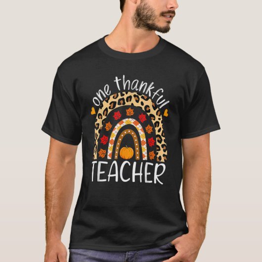 Leopard Rainbow One Thankful Teacher Thanksgiving T-Shirt (Vorderseite)