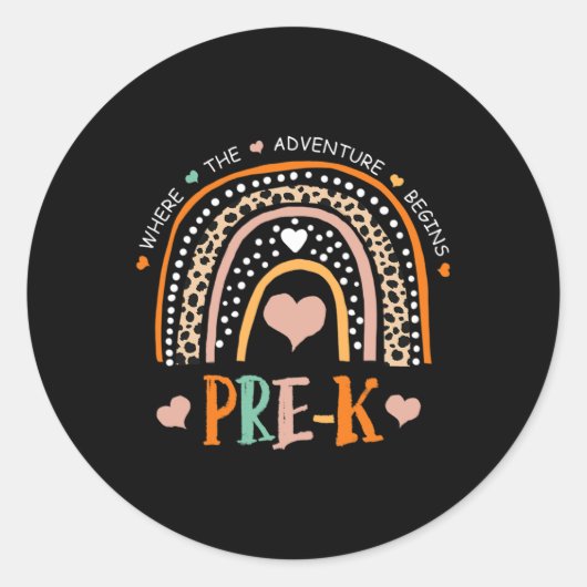 Leopard Rainbow Pre K wo das Abenteuer beginnt Runder Aufkleber (Vorderseite)