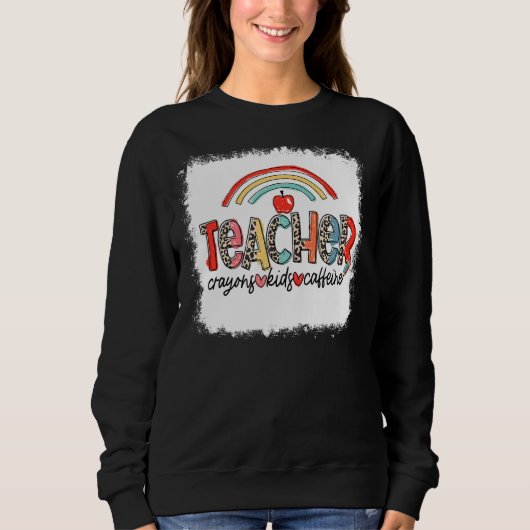 Leopard Rainbow Teacher Crayons Kids Coffein Tee (Vorderseite)