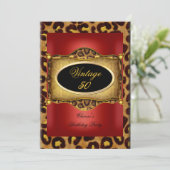 Leopard Red Black Birthday Elegante Vintag Einladung (Stehend Vorderseite)